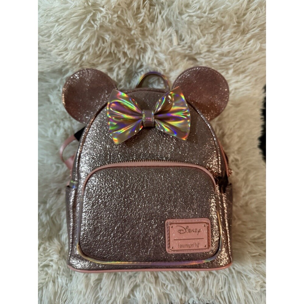 Disney Loungefly Exclusive Minnie Mouse Pink Cotton Candy Sequin Mini Backpack